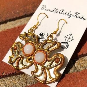 Mixed Metal and Stone Handmade Dangling Earrings, NWT, Unique and Eye Catching